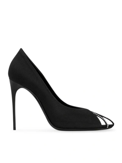 Shop Saint Laurent Alix Sandals In Silk Satin With Rhinestone In Black