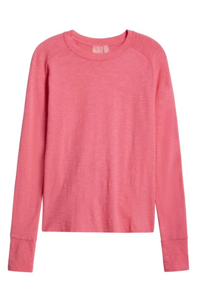 Shop Zella Relaxed Long Sleeve Slub Jersey T-shirt In Pink Caliente