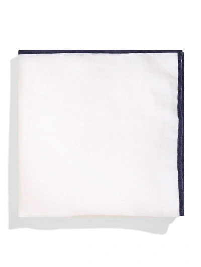 Shop Faherty Reserve Linen Pocket Square In White Navy