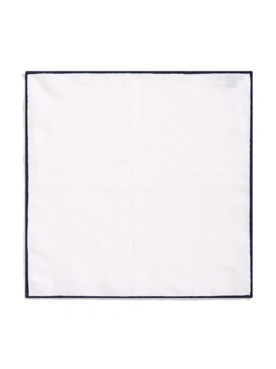 Shop Faherty Reserve Linen Pocket Square In White Navy