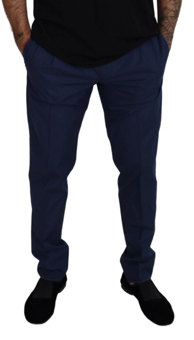 Shop Dolce & Gabbana Blue Cotton Silk Trousers Chinos Men's Pants