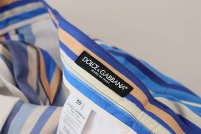 Shop Dolce & Gabbana Blue Striped Silk Cotton Slim Trousers Men's Pants