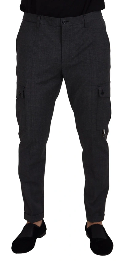 Shop Dolce & Gabbana Gray Checked Cargo Trousers Stretch Men's Pants