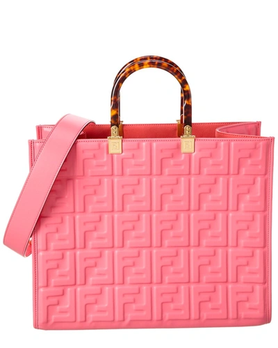 Shop Fendi Sunshine Medium Leather Tote In Pink