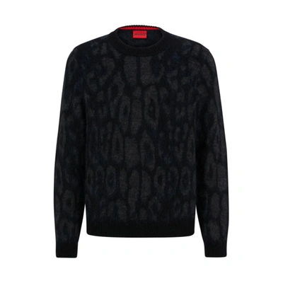 Shop Hugo Oversized-fit Sweater With Jaglion Motif In Black
