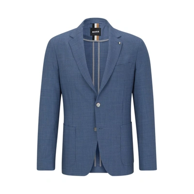 Shop Hugo Boss Slim-fit Jacket In Micro-patterned Virgin Wool In Blue
