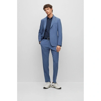 Shop Hugo Boss Slim-fit Jacket In Micro-patterned Virgin Wool In Blue