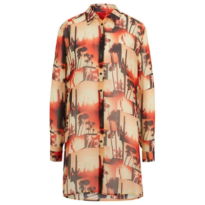 Shop Hugo Long-length Relaxed-fit Blouse In Printed Fabric In Multi