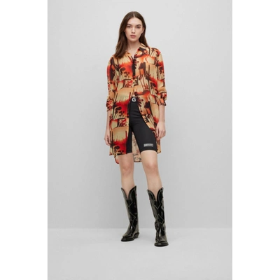 Shop Hugo Long-length Relaxed-fit Blouse In Printed Fabric In Multi