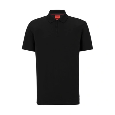 Shop Hugo Regular-fit Polo Shirt With Zip Placket In Black