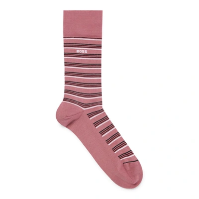 Shop Hugo Boss Regular-length Striped Socks In A Mercerized Cotton Blend In Pink