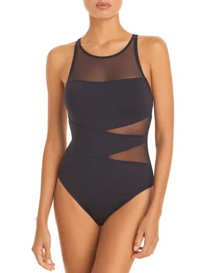 Shop Bleu Rod Beattie Womens Illusion Padded One-piece Swimsuit In Black