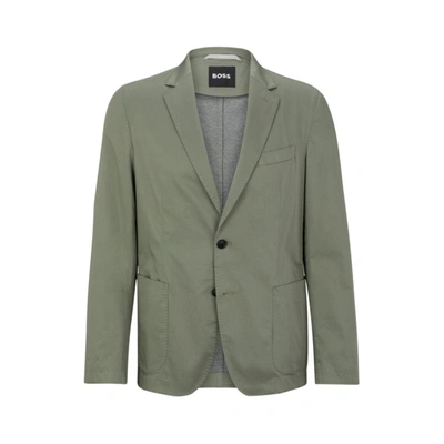 Shop Hugo Boss Slim-fit Jacket In A Crease-resistant Cotton Blend In Green