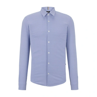 Shop Hugo Boss Slim-fit Shirt In Printed Performance-stretch Jersey In Blue
