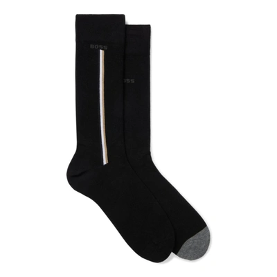 Shop Hugo Boss Two-pack Of Regular-length Organic-cotton-blend Socks In Black
