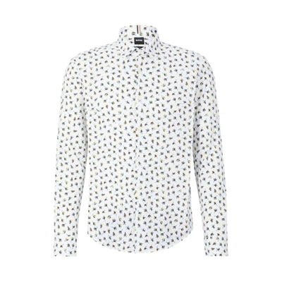 Shop Hugo Boss Slim-fit Shirt In Printed Performance-stretch Jersey In Yellow