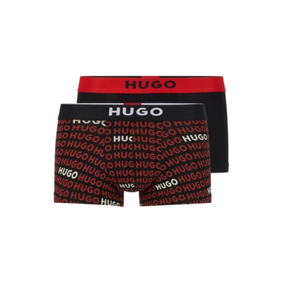 Shop Hugo Two-pack Of Stretch-cotton Trunks With Logo Waistbands In Red