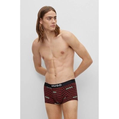 Shop Hugo Two-pack Of Stretch-cotton Trunks With Logo Waistbands In Red