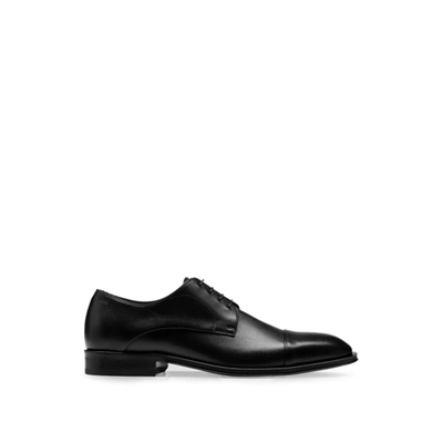 Shop Hugo Boss Leather Derby Lace-up Shoes With Embossed Logo In Black