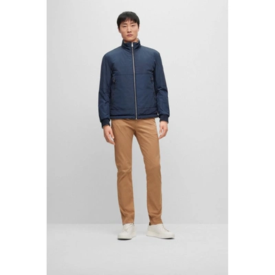 Hugo Boss Water-repellent Reversible Jacket With Logo Badge In Blue