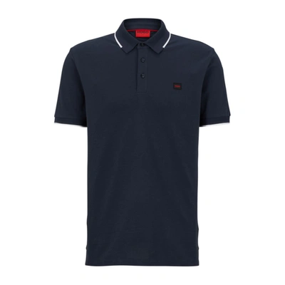 Shop Hugo Cotton-piqu Slim-fit Polo Shirt With Logo Label In Blue