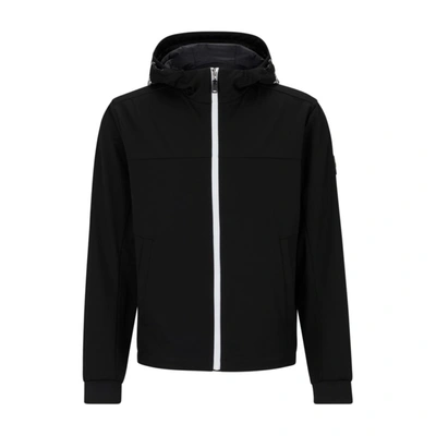 Shop Hugo Boss Water-repellent Jacket With Multicolored Logo Print In Black
