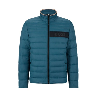 Shop Hugo Boss Water-repellent Padded Jacket With 3d Logo Tape In Blue