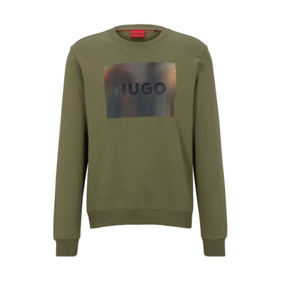 Shop Hugo Cotton-terry Regular-fit Sweatshirt With Box-print Logo In Green