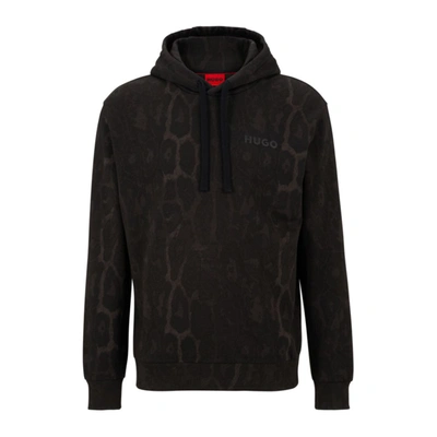 Shop Hugo Jaglion-pattern Hoodie In French-terry Cotton In Black