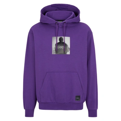 Shop Hugo Boss X Khaby Relaxed-fit Cotton-blend Hoodie With Lenticular Artwork In Purple