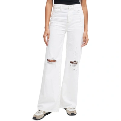 Shop 7 For All Mankind Womens Distressed High Rise Wide Leg Jeans In White
