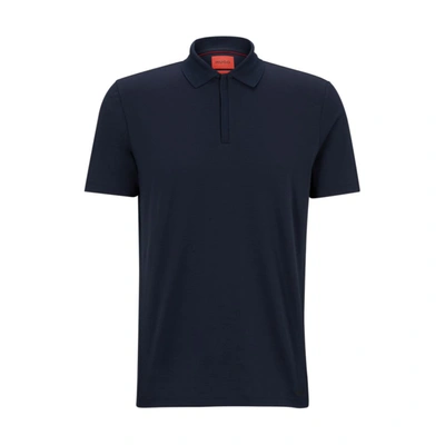 Shop Hugo Cotton-blend Jersey Polo Shirt With Zip Collar In Blue