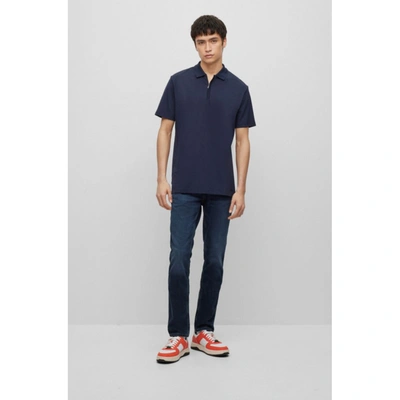 Shop Hugo Cotton-blend Jersey Polo Shirt With Zip Collar In Blue