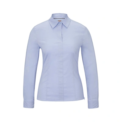 Shop Hugo Boss Slim-fit Blouse In An Organic-cotton Blend In Blue