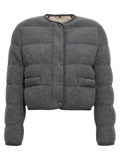Shop Brunello Cucinelli Cashmere Collared Down Jacket Casual Jackets, Parka Gray