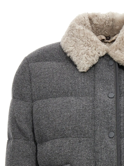 Shop Brunello Cucinelli Cashmere Collared Down Jacket Casual Jackets, Parka Gray