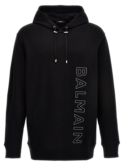 Shop Balmain Embossed Logo Hoodie Sweatshirt Black