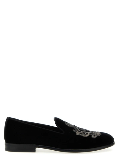 Shop Dolce & Gabbana Emblem Loafers Black