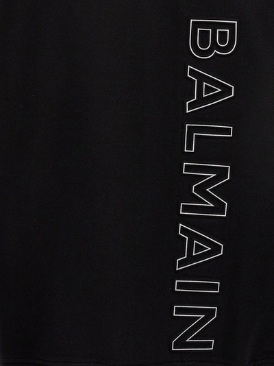 Shop Balmain Embossed Logo Hoodie Sweatshirt Black