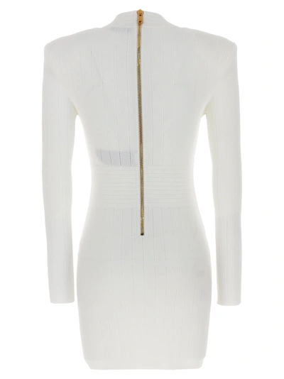 Shop Balmain Logo Button Knit Dress Dresses White