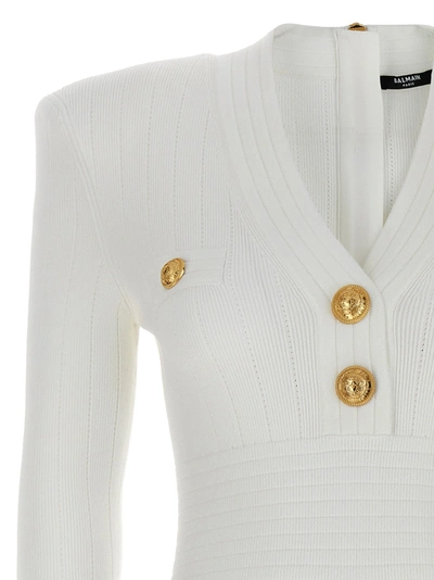 Shop Balmain Logo Button Knit Dress Dresses White