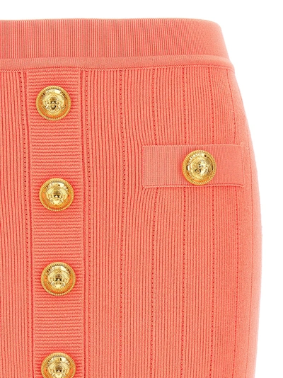 Shop Balmain Logo Button Knit Skirt Skirts In Pink