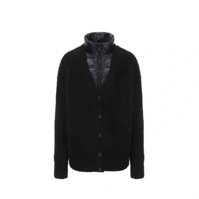 Shop Moncler Wool Padded Cardigan In Black