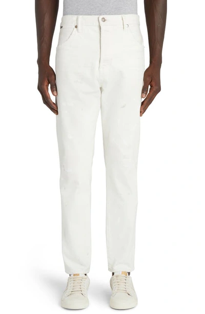 Shop Tom Ford Rip & Repair Selvedge Tapered Denim Pants In Aged Gum White