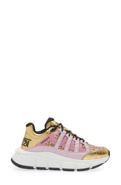 Shop Versace Trigreca Low Top Sneaker In Gold/ Pink