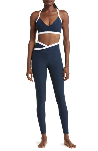Shop Beyond Yoga Spacedye Outlines Sports Bra In Nocturnal Navy-cloud White