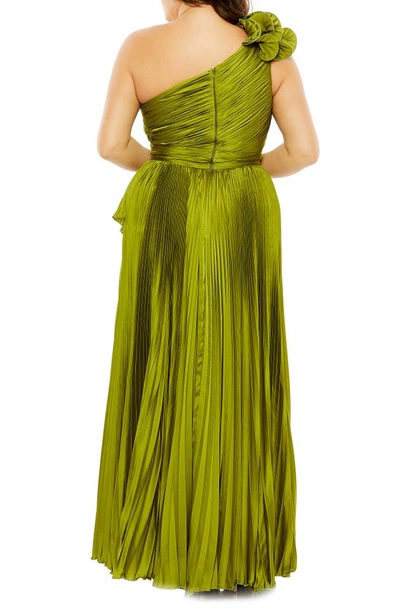 Shop Fabulouss By Mac Duggal Rosette One-shoulder Pleated Gown In Apple Green
