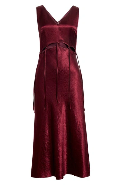 Shop Jason Wu Cutout Tie Detail Satin Dress In Bordeaux