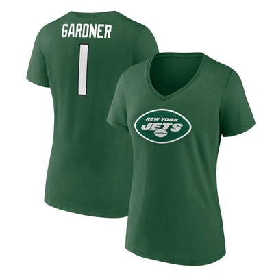 Shop Fanatics Branded Ahmad Sauce Gardner  Black New York Jets Player Icon Name & Number V-neck T-shirt In Green