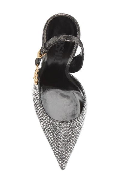 Shop Versace Safety Pin Crystal Slingback Pump In Silver/ Gold